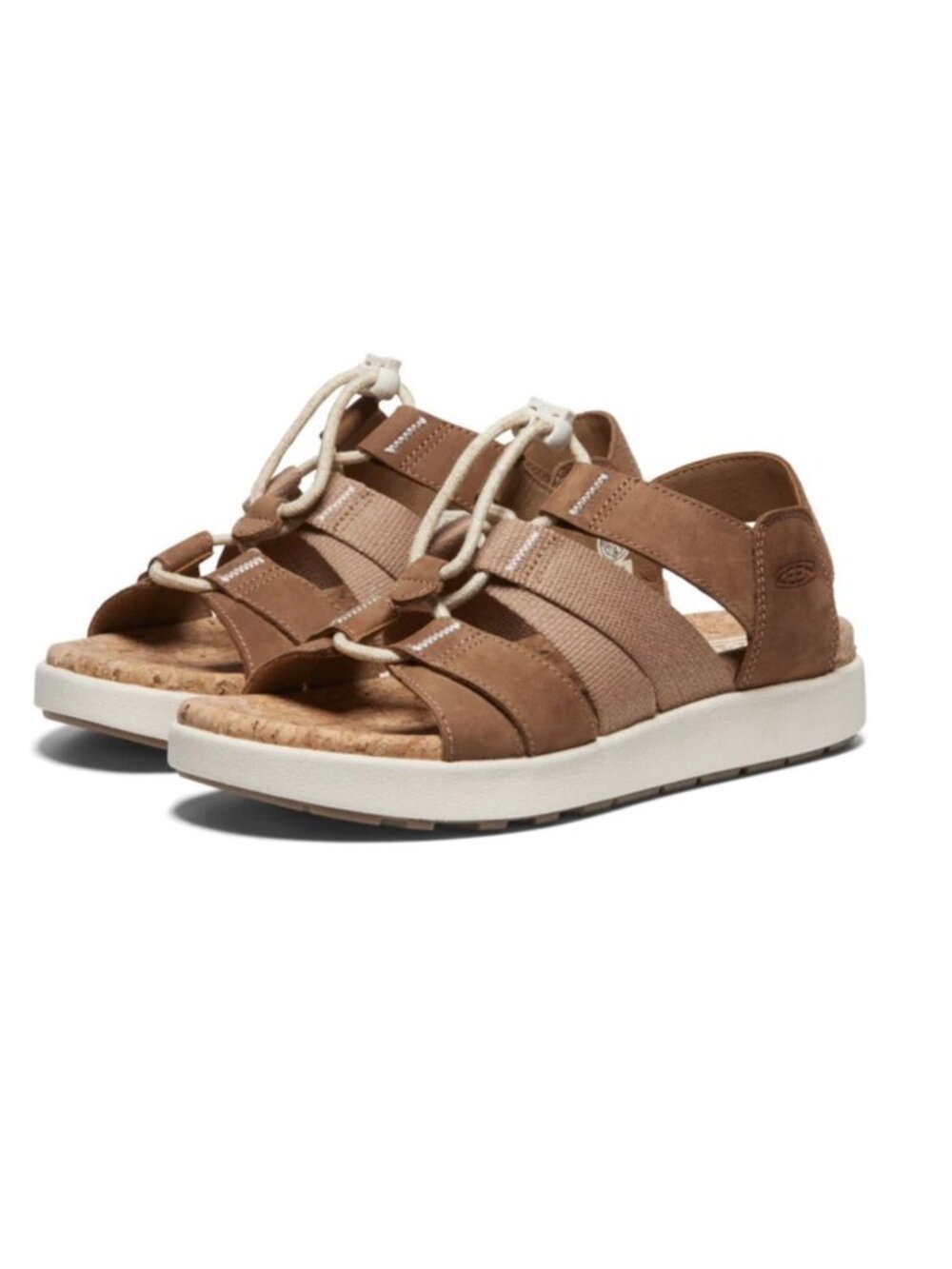 Keen Elle Mixed Strap Leather Cork Platform Sandals Womens 10 Brown